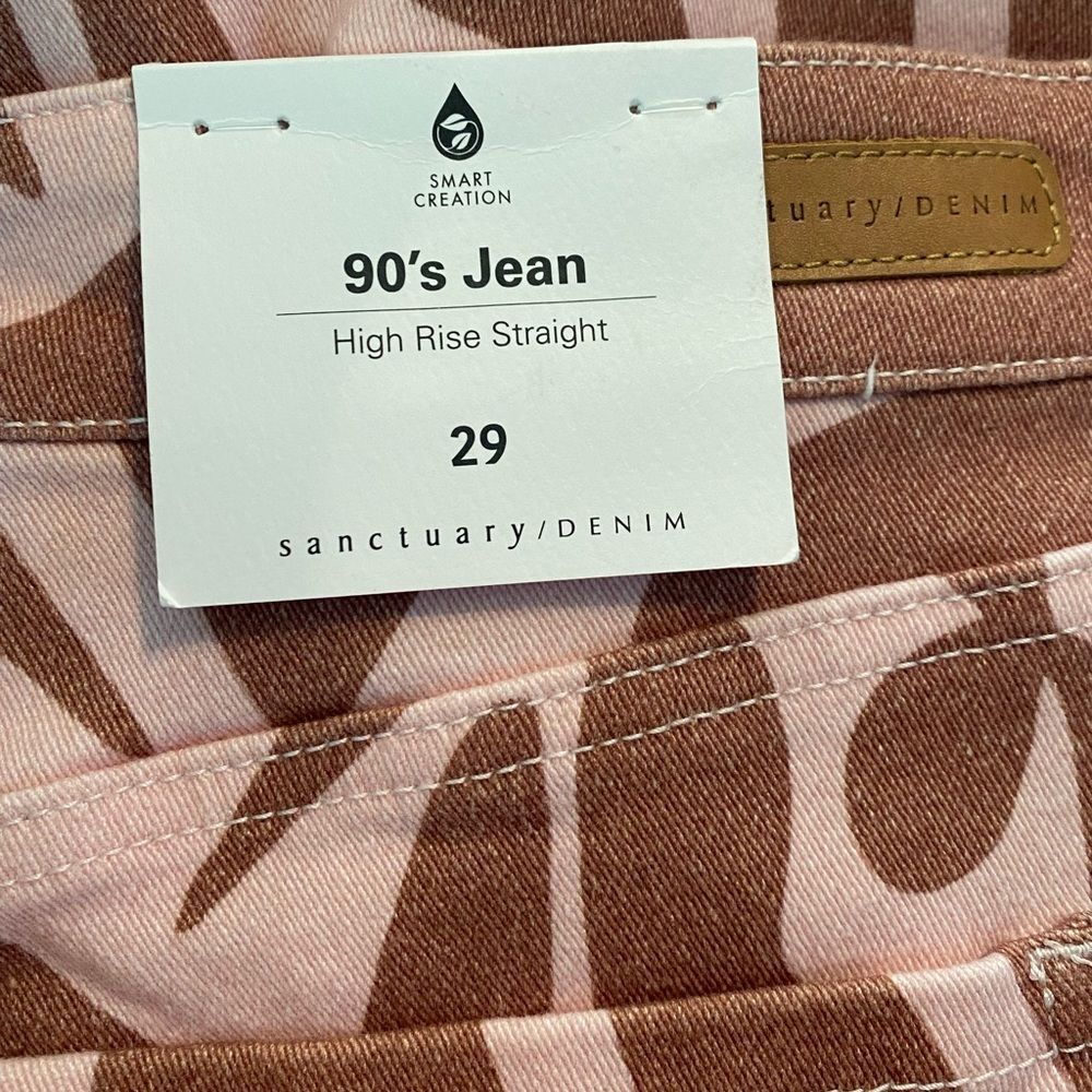 NWT Sanctuary Denim 90s Jeans High Rise Straight Mod Print Pink & Brown Sz. 29 - Picture 4 of 5